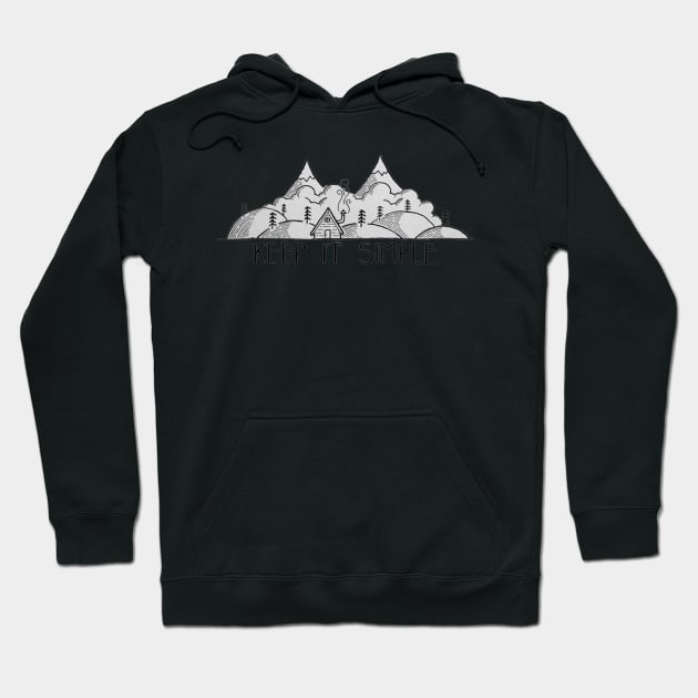 Keep it simple, house in the middle of the mountains - Digital pencil drawing - B&W Hoodie by euror-design